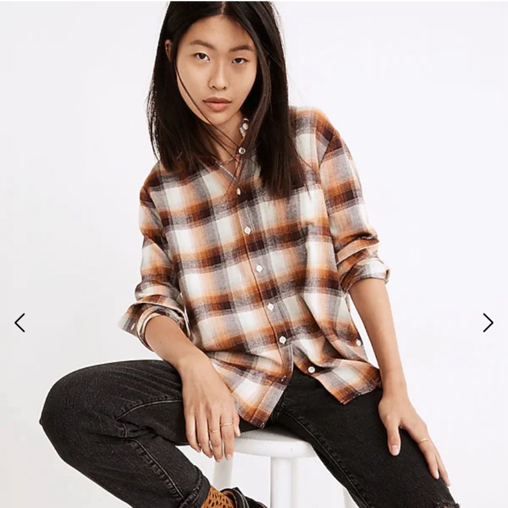 Madewell Flannel Side-Button Oversized Ex-Boyfriend Shirt in Bickett Plaid
